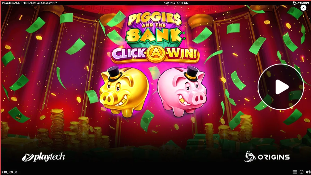 Piggies and the Bank: Click-A-Win گیم کا انٹرفیس اور امیر سؤر کا کردار