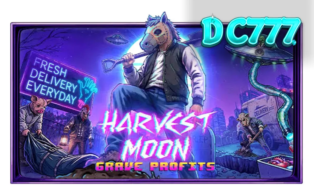 Harvest Moon Grave Profits slot mobile interface showing dark horror theme